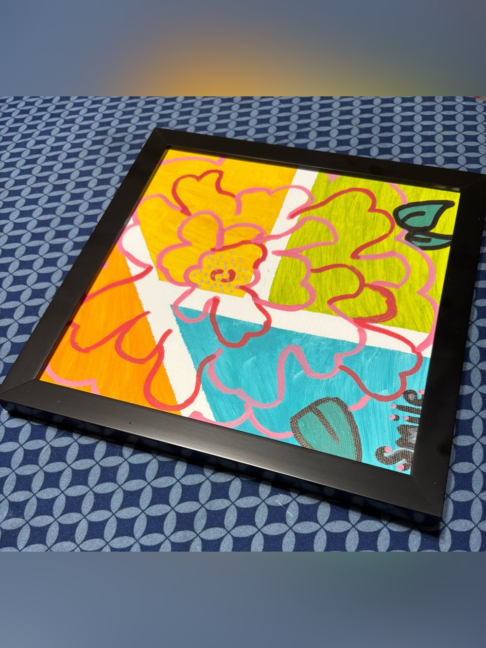 Framed Floral Pop Art Hand Painted Multicolor by SS Mancil Designs